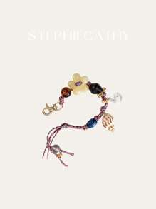 STEPHIECATHY Pulsera, llavero y colgante hechos a mano con cuentas, decorados con nudos de cuerda de colores, conchas y flores, adecuados como accesorios para teléfono, bolso y monedero, regalo ideal para el Día de San Valentín - Multicolor - Ver 7