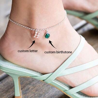 Birthstone Anklet, Custom Initial Ankle Bracelet For Women, Rose Gold Personalized Custom Foot Jewelry, Sterling Silver Tiny Initial Anklet