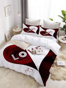 Conjunto de capa de edredom com estampa de coração rosa vermelho e branco 3 peças (1 capa de edredom + 2 fronhas, sem núcleo), perfeito para quartos e quartos de hóspedes, confortável, hipoalergênico e fácil de cuidar, para todas as estações, presentes para casais, presentes para ela no romântico dia dos namorados - Multicolorido - Ver 10