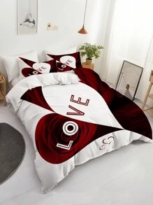 Conjunto de capa de edredom com estampa de coração rosa vermelho e branco 3 peças (1 capa de edredom + 2 fronhas, sem núcleo), perfeito para quartos e quartos de hóspedes, confortável, hipoalergênico e fácil de cuidar, para todas as estações, presentes para casais, presentes para ela no romântico dia dos namorados - Multicolorido - Ver 6