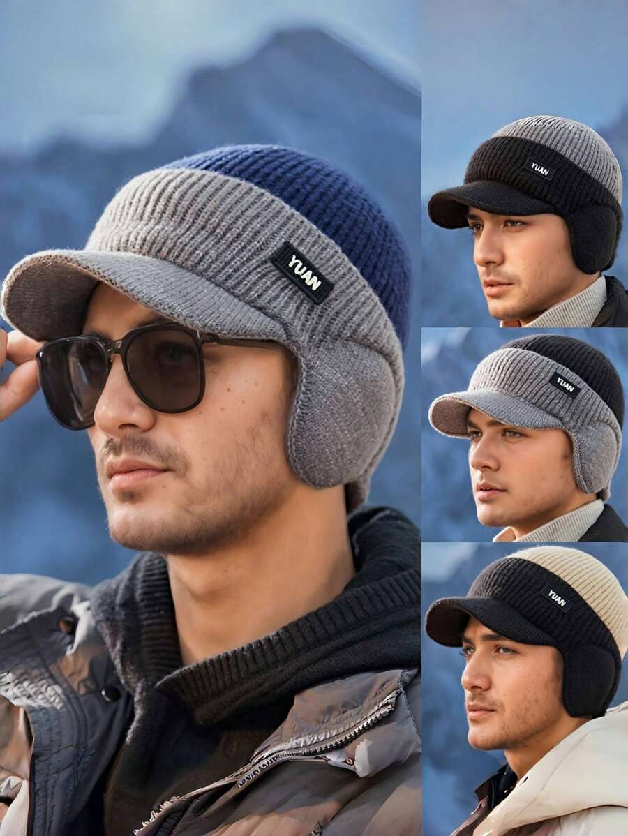 Adventure Ready, Two-Tone Knit Baseball Cap - Warm, Thick And Breathable For Winter Outdoor Activities | Stylish Dad Hat With Ear Protection | Perfect Choice For Couples Beanie Fall Outfit