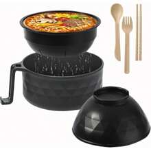 Microwave Ramen Bowl, Ramen Noodle Cooker With Spoon Chopsticks Fork, Ramen Cooker With Handles, College Dorm Room Essentials - Màu xanh lam - Xem 8
