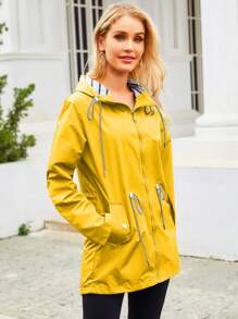 Spring And Autumn Long Sleeve Waterproof Windbreaker For Women With Hat, Outdoors Thin Jackets