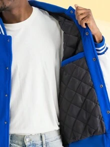 Mens Melton Faux Leather PU Sleeve Letterman Varsity Jacket Casual New Autumn Men Jacket - 寶藍色 - 查看 3