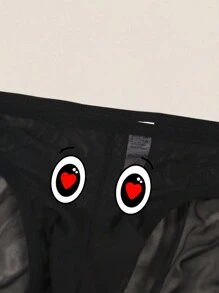 Men's Sexy Thong Underwear With Heart Eye Print, Mesh Fabric, Elephant Design, Seamless Low Waist Thong Briefs