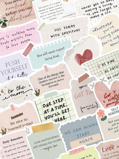 50pcs Fragmented Inspirational English Phrases Stickers, Aesthetic Colorful Graffiti Decals For Water Bottle, Laptop, Luggage, Scrapbook, Stationery, Phone, Fridge, Waterproof DIY Decoration