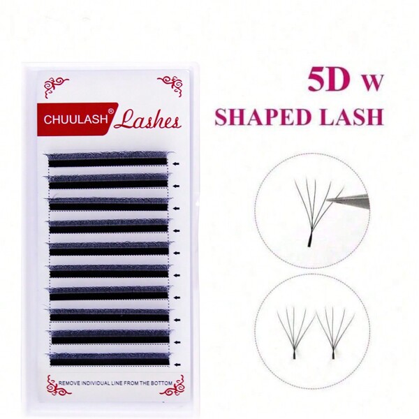 CHUULASH Cils 5D en forme de W, boucle C/D, filet à fleurs instantanées en trèfle autoadhésif, faux cils super doux en 10 rangées, bouquets de cils, cils individuels, faux cils