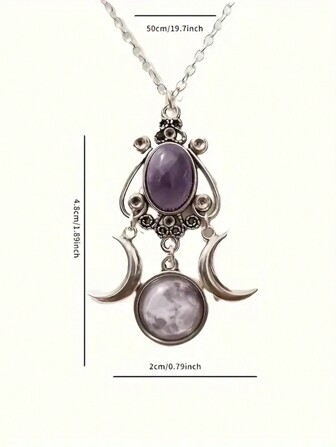 1pc Unique And Creative Bohemian Style Moon Goddess Necklace And Amethyst Pendant Necklace Are Perfect For Women's Gifts