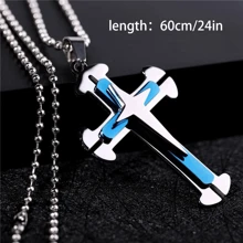 Men's Stainless Steel Cross Necklace, Blue & Black, Versatile Hip-Hop Minimalist Jewelry Gift - Blue - View 4