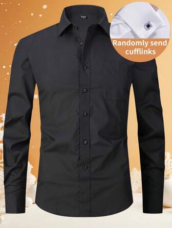 男士法式袖衬衫一件，适合正式场合、婚礼、商务活动（含随机袖扣），购买前请确认尺码，秋季长袖上衣