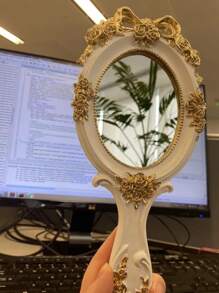 1pc Resin Hand Mirror, Ins Style Small Mirror, High-End Princess Style French Hand Mirror, Baroque Style Creative Retro Handle Mirror, Best Gift For Birthday, Graduation, Home Decor, Back To School, Study Supplies - Multicolor - View 4