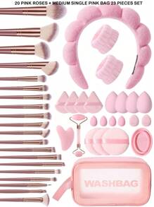 44件套化妆刷套装，包含眼影刷、眉刷、粉底刷、散粉刷、腮红刷、遮瑕刷和高光刷，采用柔软的合成毛制成，适合日常化妆、作为赠品、专业化妆刷套装使用。 - 彩色 - 查看 16