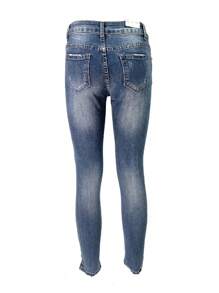 Laphilo Jean en jean pour femme avec 5 poches et fermeture sur le devant avec fermeture éclair et bouton.