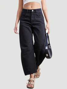 Women's Western Style Music Festival Front Button Pockets Casual Jeans