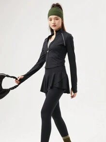 361degree Summer Workout Spring New Women Sports Yoga 2 In 1 Leggings Pants, High Waist, A-Line Asymmetrical Skirt Hem, Slimming, Comfortable, Suitable For Yoga, Fitness, Dancing, Sports, Quick-Dry, Can Be Worn Outdoors, Casual Daily Wear