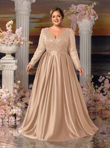 Faeriesty Mosy Plus Long Sleeves Surplice Neck Stain Hem Mother Of The Bride Dresses