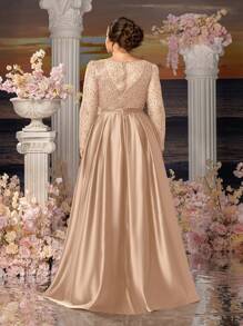 Faeriesty Mosy Plus Long Sleeves Surplice Neck Stain Hem Mother Of The Bride Dresses