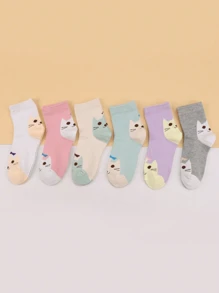 5 pares de meias com estampa de gato de desenho animado para mulheres, design de animal fofo, meias casuais confortáveis, respiráveis e que absorvem a umidade para o dia a dia, feriados, férias
