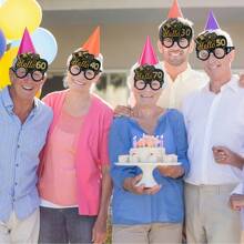 6pcs/Set Gold & Black Birthday Party Glasses For 18th/20th/21st/30th/40th/50th/60th/70th Birthday Photo Props, Suitable For Birthday Parties, Anniversary Celebrations, And Gatherings