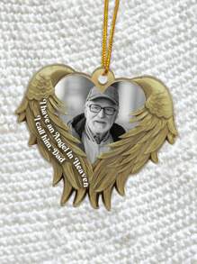 1 pièce de décoration commémorative de Noël personnalisée, un cadeau photo personnalisé de papa et maman, une décoration commémorative en acrylique, gravée dans le cœur, cadeau personnalisé pour la maison, ailes d'ange