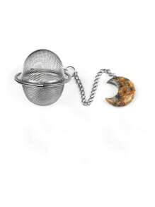 1pc 304 Stainless Steel Tea Infuser With Crystal Stone, Extended Chain Hook, Tea Ball Strainer, For Loose Leaf Tea, Spices, Condiments, Gift For Tea Lovers, Crystal Moon Decor Craft Back To School