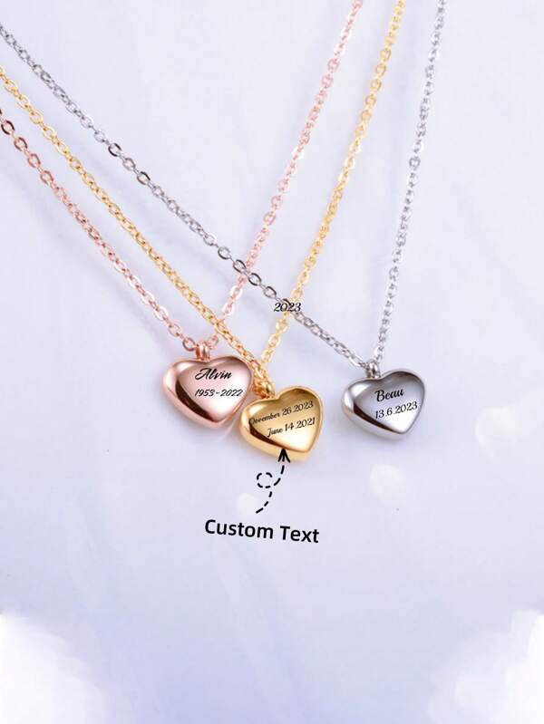 Customized Engrave Words Stainless Steel Heart Shape Bone Ash Urn Pendant Necklace , Cremation Ashes And Pet Hair Keepsake Heart Necklace Jewelry, For Memoray Of Loved People Or Pets, Lost Pets Gift, Personalized Cremation Memorial Jewelry Gift Valentines