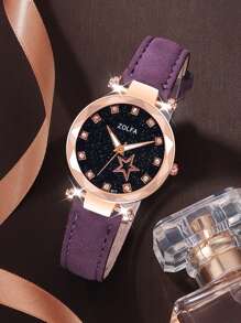 Set de 6 piezas: Reloj de pulsera de cuarzo con correa elegante para niñas + Collar + Pulsera + Aretes + Anillo, juego de joyas, regalo de Halloween, Navidad, cumpleaños o para la escuela