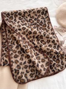 1pc Women's Color Block Plaid Curly Soft Leopard Warm Neck Warmer Imitation Cashmere Hoop Winter Scarf Vintage British Wool Lock Edge Suitable For Commuting Warm Shawl