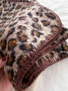 1pc Women's Color Block Plaid Curly Soft Leopard Warm Neck Warmer Imitation Cashmere Hoop Winter Scarf Vintage British Wool Lock Edge Suitable For Commuting Warm Shawl