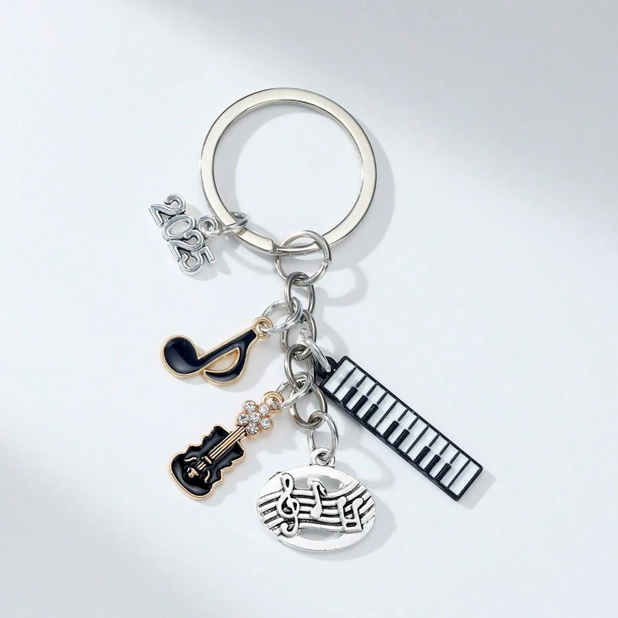 1 Pc Musical Instrument Keychain, 2025 Keyboard Guitar Clef Piano Keychain, Piano Teacher Keychain, Couples DIY Accessory Car Accessories Bag Charm Backpack For School - Multicolor - View 1