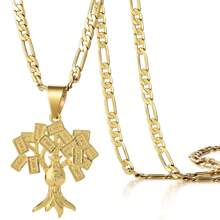 dollrinboy 1件14K镀金银100美元钞票树吊坠项链，男女通用，3毫米扁平费加罗链项链 - moneytree - 查看 11