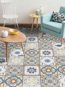 5/10pcs Pack Flower Tile Self-Adhesive Floor Stickers Waterproof Anti-Slip Moroccan Printed Tile Stickers Home Decoration Wall Stickers 7.87x7.87inch, Stickers, Wall Decal, Vinyl Decal For Home Decorations, Spring Decoration Items Refresh Your Home, Rama Decoration Stickers - Multicolor - View 8