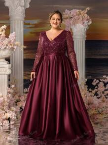 Faeriesty Faeriesty Mosy Plus Long Sleeves Surplice Neck Stain Hem Mother Of The Bride Dresses