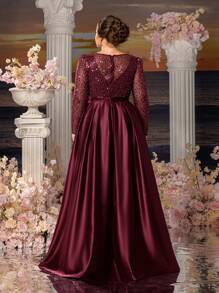 Faeriesty Mosy Plus Long Sleeves Surplice Neck Stain Hem Mother Of The Bride Dresses