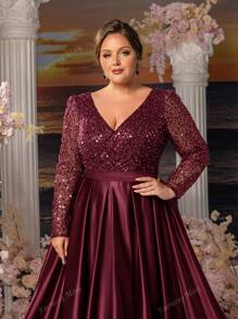 Faeriesty Faeriesty Mosy Plus Long Sleeves Surplice Neck Stain Hem Mother Of The Bride Dresses