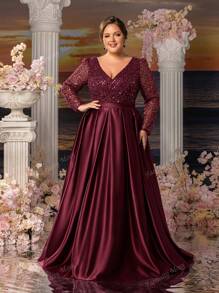 Faeriesty Faeriesty Mosy Plus Long Sleeves Surplice Neck Stain Hem Mother Of The Bride Dresses