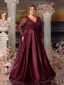 Faeriesty Faeriesty Mosy Plus Long Sleeves Surplice Neck Stain Hem Mother Of The Bride Dresses