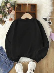 Tween Girls Casual Round Neck Printed Sweatshirt - Black - View 2