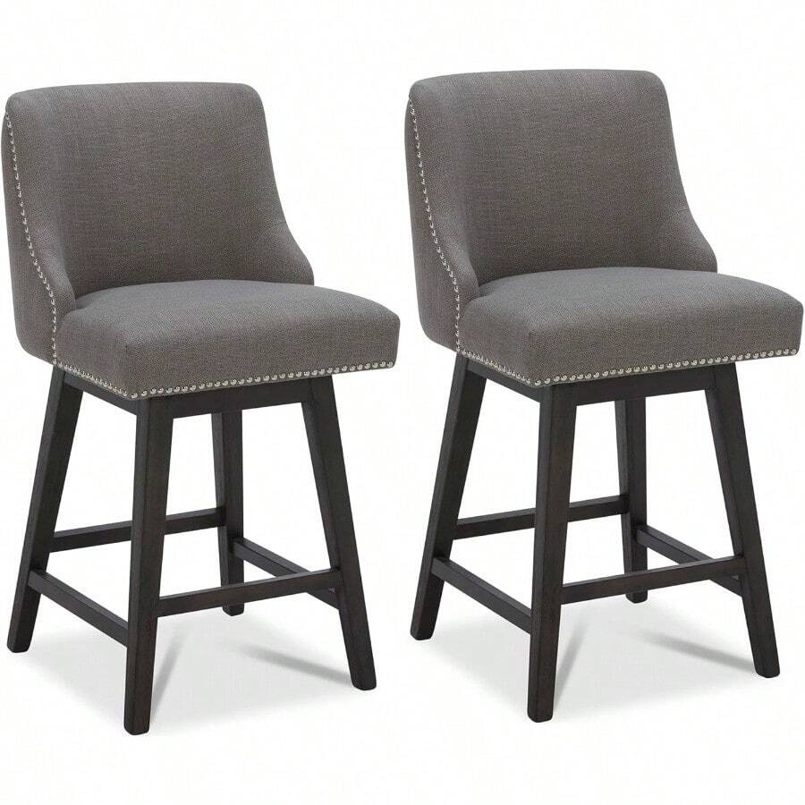 Counter Height Swivel Barstools, Height Upholstered Bar Stools Set Of 2 - 燧石灰 - 查看 1