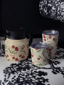 1pc 800ml Stainless Steel Double-Layer Vacuum Insulated Coffee/Tea Pot With Cherry Blossom Pattern, Suitable For Office, Restaurant, Outdoor, Christmas, Valentine's Day, Mother's Day And Other Holidays Gift - Multicolor - View 7