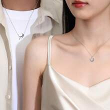 S925 Sterling Silver Necklace Creative Design Star-Moon Pendant Collar Guardian Lovers Necklace Valentine's Day Gift, Suitable For Daily Wear, The Ideal Gift.3.85g/0.14oz - 銀色 - 查看 2
