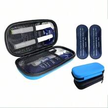 Bolsa enfriadora portátil de insulina con tamaño mini para pluma de insulina y bolsa con cremallera resistente al agua y a la presión de PU y EVA con 2 paquetes de hielo para insulina, los estilos de los paquetes de hielo se envían al azar