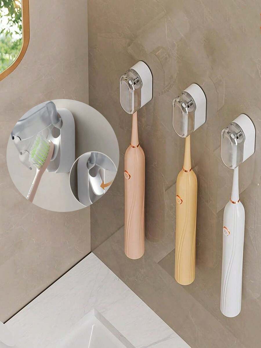 1/2/4pcs Bathroom Toothbrush Holder Rack, Dust Cover Design, Easy Access, No Drilling Installation, Fits Adult Toothbrushes (Random Color) - Transparent White - View 1