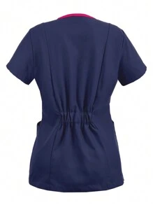 U4U Uniforms Women's Filipina V-Neck Crossover With Elastic Back - Navy and Fuchsia - View 2