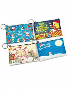 Merry Christmas Women Small Coin Purse Cute Mini Gift Pouch Wallet Zipper Oil Painting For Women Wallet Mini Wallet Purse Wallet Small Wallet Cute Wallet Coin Wallet Key Holder Wallet Keychain Card Wallet