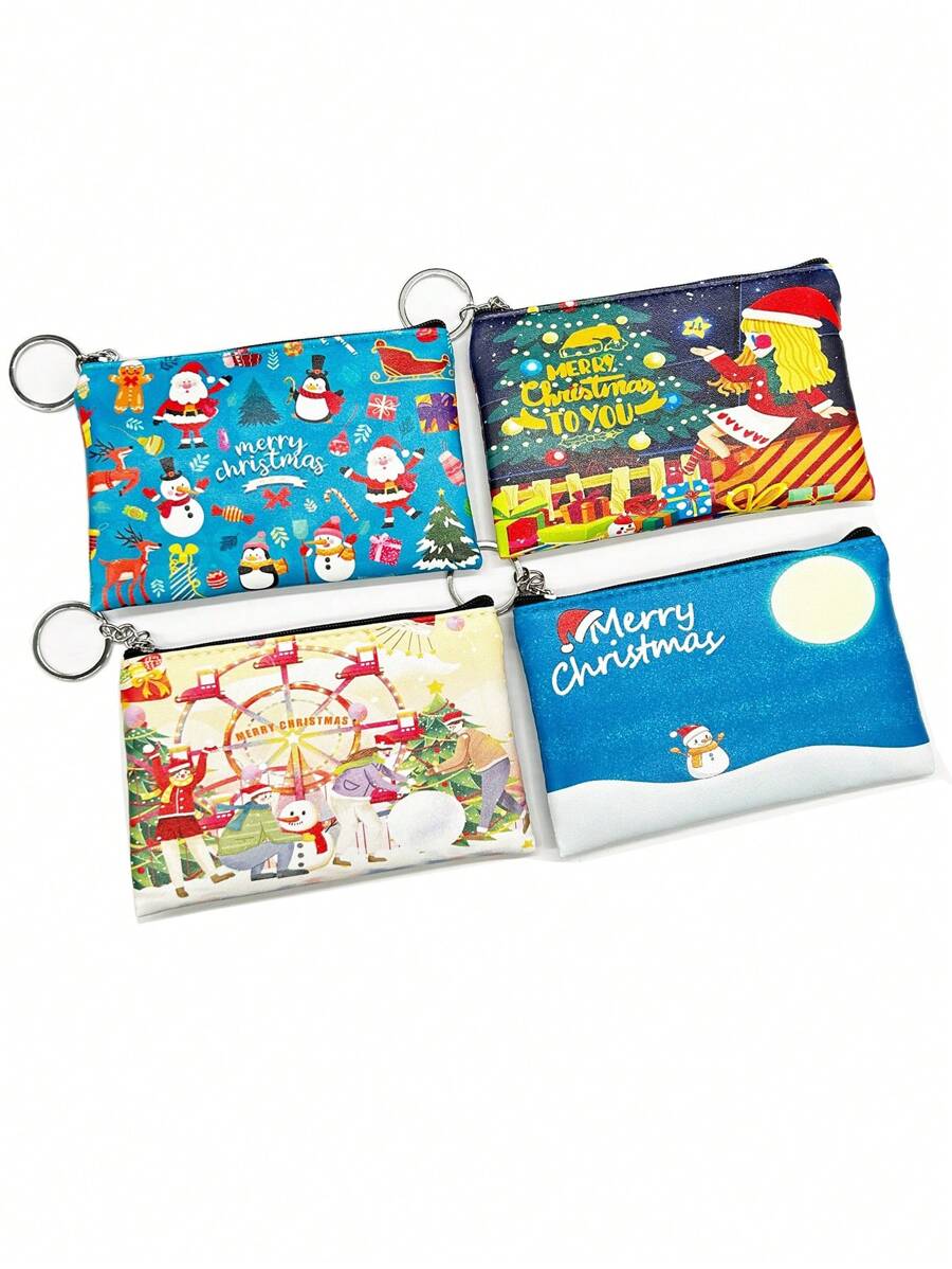 Merry Christmas Women Small Coin Purse Cute Mini Gift Pouch Wallet Zipper Oil Painting For Women Wallet Mini Wallet Purse Wallet Small Wallet Cute Wallet Coin Wallet Key Holder Wallet Keychain Card Wallet