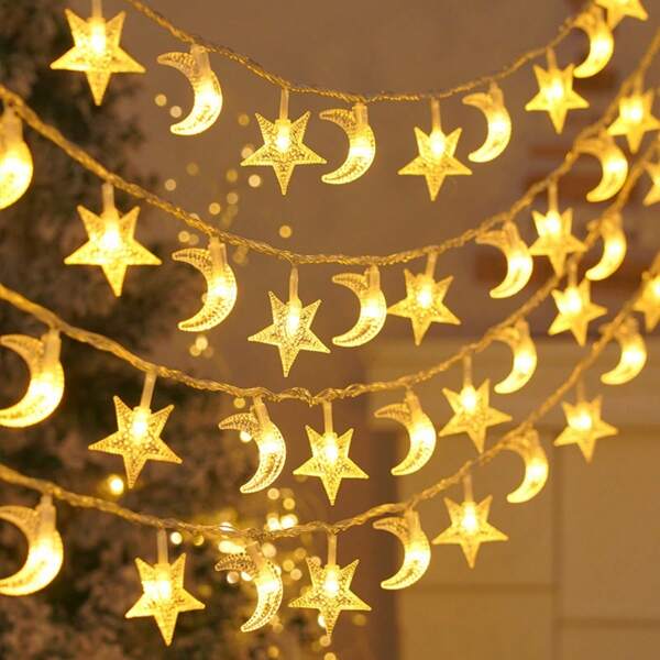 1pc Moon & Star Fairy String Lights, Fairy Tale Atmosphere Decoration Lights, Suitable For Wedding, Bedroom, Living Room, Party, Camping, Tent, Christmas Decoration