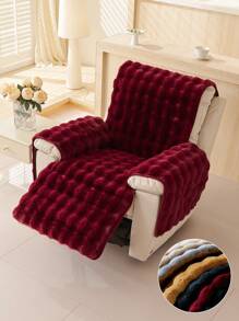1pc Modern Style Plush Faux Fur Sofa Cover, Pet-Friendly Anti-Slip Sofa Protector - Burgundy - View 4