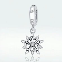 WOSTU 1 Stück 925 Sterlingsilber glänzender Winter Schneeflocken Charm Perlen Anhänger, geeignet für DIY Armband Halskette Schmuckherstellung, Geschenkidee für Mädchen & Frauen in der Ferienzeit