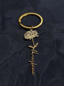 女士定制个性姓名钥匙扣，可定制出生月份花朵钥匙扣，不锈钢姓名钥匙扣，周年纪念日特别周年纪念礼物，时尚、个性化、婚礼、生日、周年纪念日、圣诞节、母亲节最佳礼物 - 金色 - 查看 7